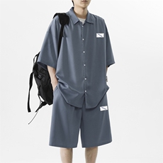 2024夏季冰丝短袖衬衫套装男薄款宽松休闲TZ005-特批-60，男装衬衫，星座718-1