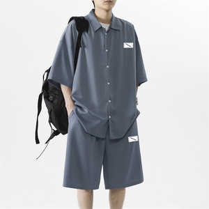 2024夏季冰丝短袖衬衫套装男薄款宽松休闲TZ005-特批-60图片