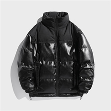 PU皮立领棉服PU皮棉衣潮牌宽松面包服纯色棉衣休闲防风保暖外套，男装棉衣，电商A409-1