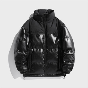 PU皮立领棉服PU皮棉衣潮牌宽松面包服纯色棉衣休闲防风保暖外套图片