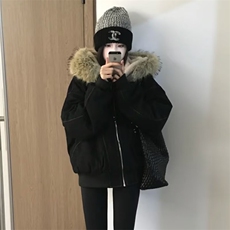 现货重磅boxy短款棉衣座山雕大毛毛领男女棉服水洗工装厚外套，男装棉衣，电商A486