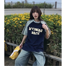 抖音得物品质二开240克宽松纯棉美式潮牌插肩三杠织带短袖T恤，男装T恤，电商A486