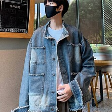 秋款男牛仔夹克工装大口袋渐变色流苏宽松外套JK062P68，男装夹克，星座1013-1