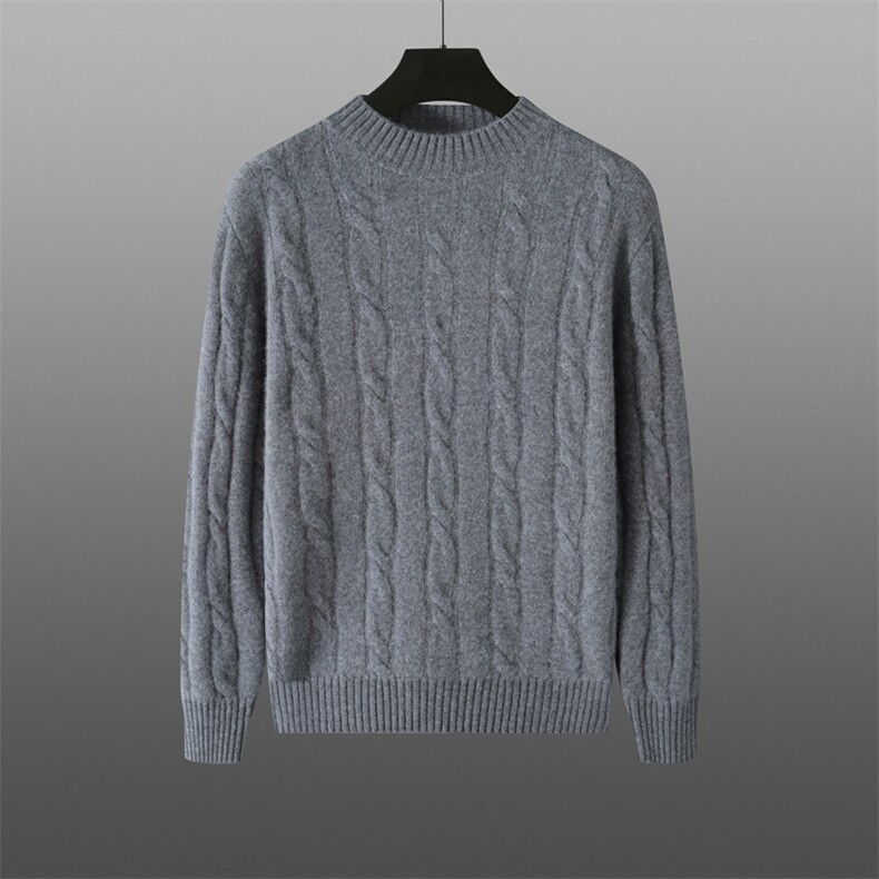 2025年秋季常规长袖套头圆领扭花羊绒衫时尚百搭,男装针织衫/毛衣,溪贝羊绒