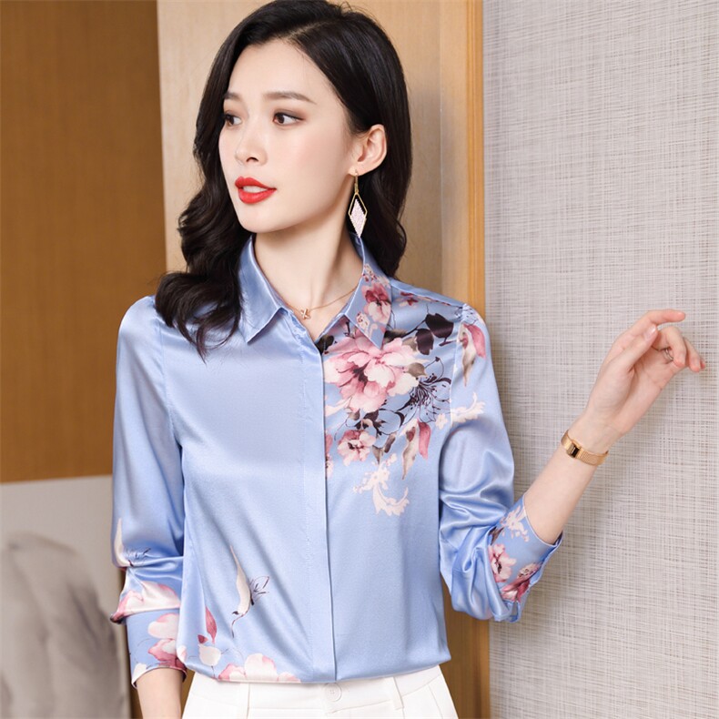 重磅真丝衬衫女长袖2026年春季新款设计感小众印花高端真丝上衣,女装衬衫,阿舍尔精品