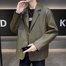 社会小伙秋冬纯色皮衣单西2025秋季长袖夹克店主风JK8002-P115，男装夹克，电商A236