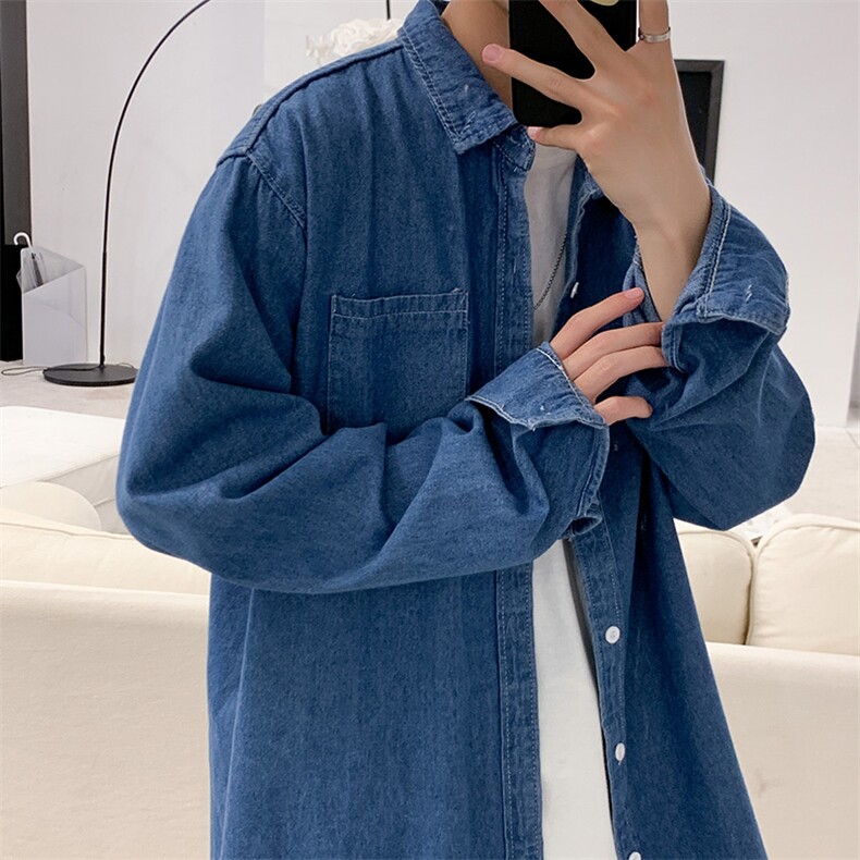 牛仔衬衫男长袖韩版潮流衬衣外套ins秋季宽松日系上衣服CS55-P45图片