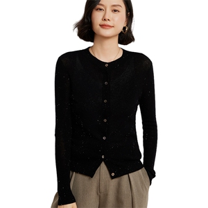 时尚潮流开衫2024年秋季羊毛16G珠片圆领开衫打底衫女图片