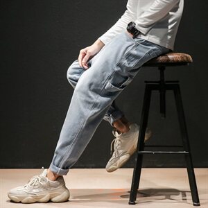 2021马切达春季日系大码男宽松纯色九分裤牛仔裤K295-P55图片