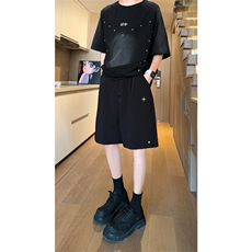 现货铆钉星星设计感休闲西装短裤宽松运动五分裤男K566-P38控68，男装牛仔裤，星座205