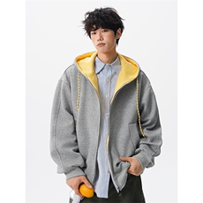 8XL-M秋连帽卫衣男宽松休闲纯色拉链开衫外套拼色帽衫运动WY27P65，女装短外套，电商D206-1