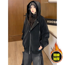 现货高品质美式高街重磅座山雕连帽pu皮棉衣男女加厚毛毛绒冬外套，男装皮衣，电商A486-1