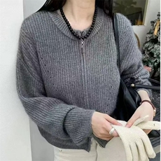 2025年秋季常规款开衫单件长袖时尚百搭通勤，女装针织衫/毛衣，半城羊绒