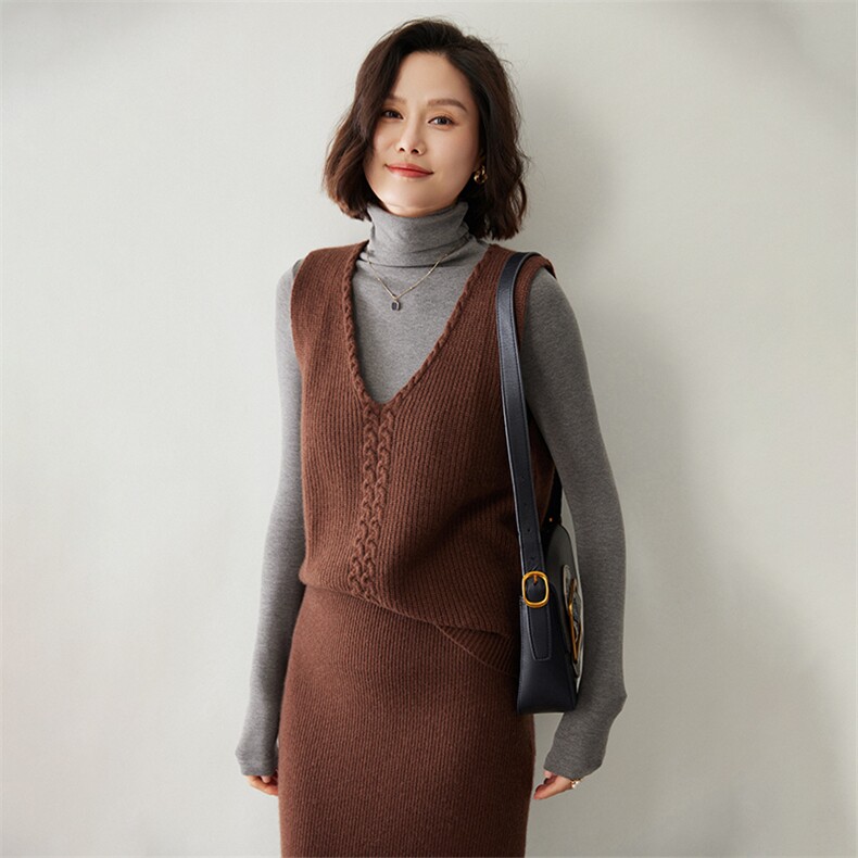 时尚优雅女士羊绒V领马甲显瘦百搭针织背心外套,女装马甲,迎冬羊绒