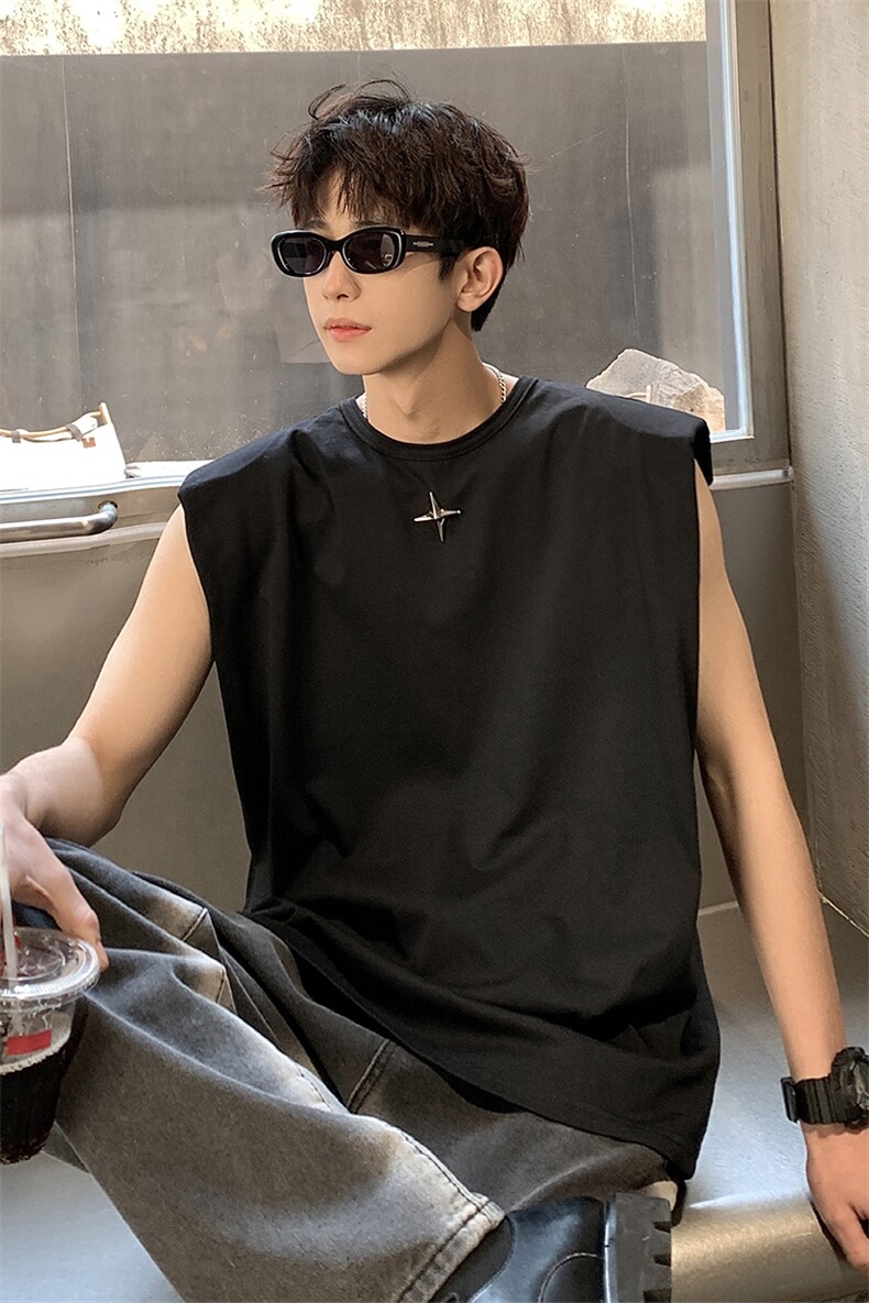 美式垫肩背心男大码四角星无袖短袖T恤男BX8764P25控39,男装背心/马甲,星座226-1