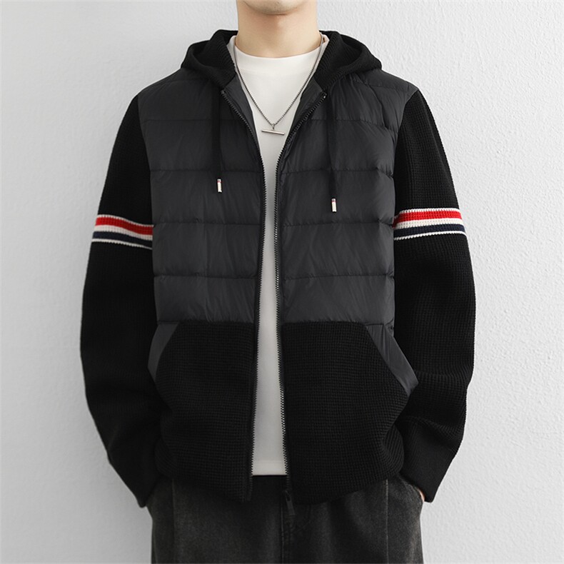 美式潮流针织连帽拼接羽绒服男士90鸭绒保暖上衣冬季新款外套,男装羽绒服,星座914