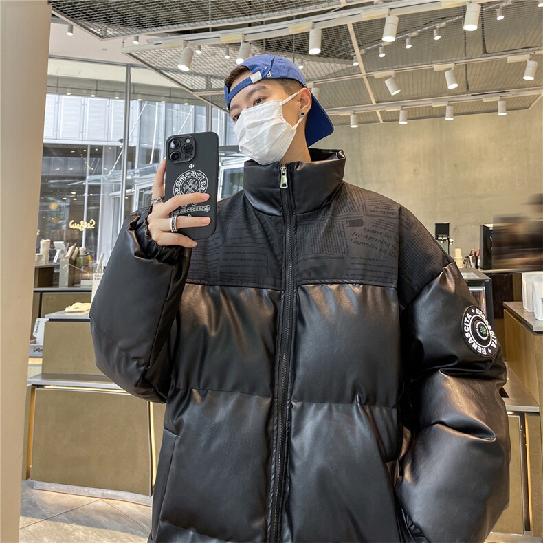 高品质！PU皮棉服冬季宽松港风棉衣立领冬装棉袄PM01-P115限158图片