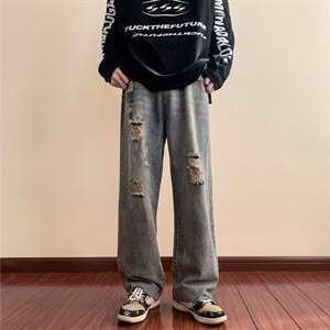 牛仔裤男秋季潮大码休闲裤子高街KM537P38图片