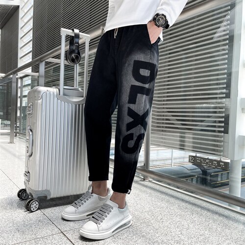 字母印花休闲裤男韩版潮流抖音网红同款修身束脚牛仔裤L706-P65，男装牛仔裤，电商A327