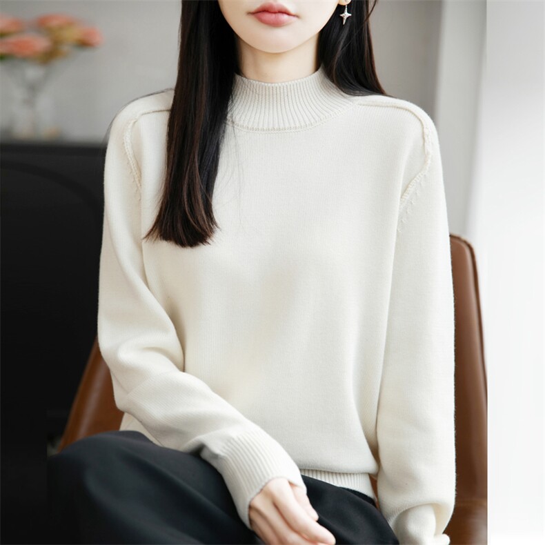 2026年秋季时尚百搭通勤简约休闲半高，女装针织衫/毛衣，彩羽羊绒