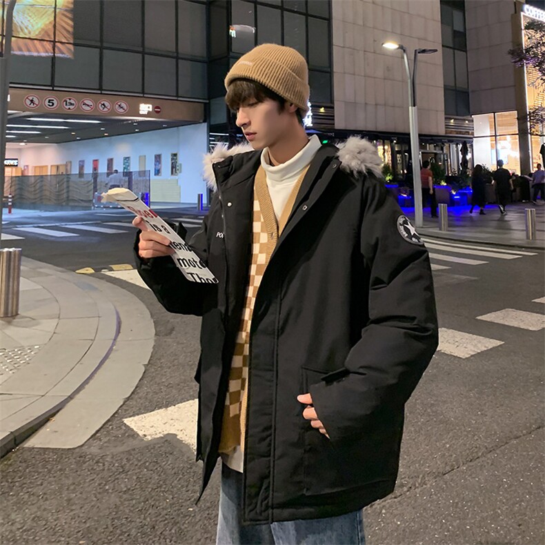 现货万件毛领学生情侣刺绣港风落肩宽松连帽羽绒服外套男,男装羽绒服,星座301D-5(原星座1415）