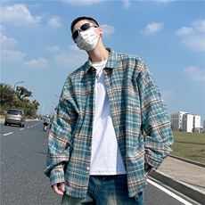 美式格子衬衫男宽松春秋高级感衬衣A061-AC00378-特P40，男装衬衫，电商A061