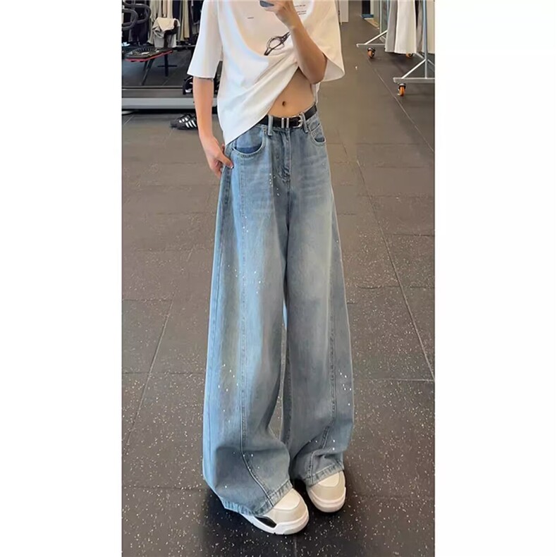 时尚烫钻阔腿牛仔裤女2025新款春夏高级感个性高腰宽松窄版直筒裤,男装牛仔裤,星座506A