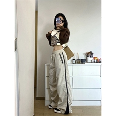 美式设计感侧边条纹拉链休闲裤女夏季高街小众复古百搭工装长裤子，男装休闲裤，星座1007（原301D）