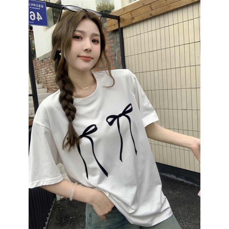 T0661-P252025新款学院风甜美蝴蝶结纯棉印花短袖宽松版上衣，男装T恤，星座617A-2