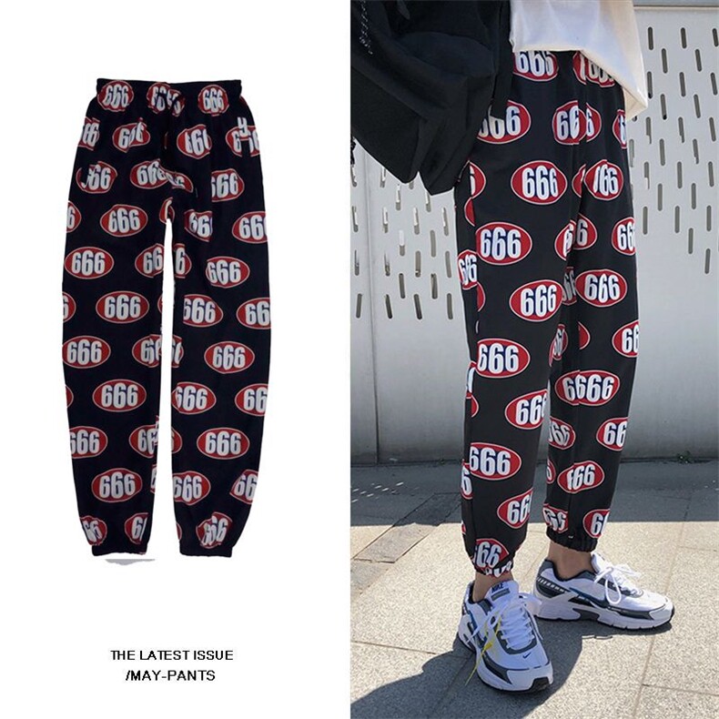 新款大货ins超火的印花束脚裤原宿网红宽松休闲裤男N004-P25，男装休闲裤，星座1501