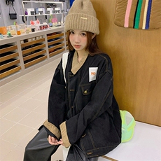A128-P85秋季复古做旧水洗灯芯绒拼接oversize牛仔外套，男装工装外套，星座911