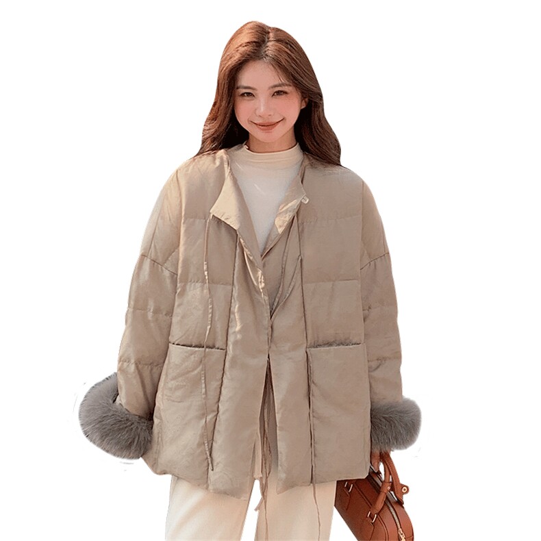 狐狸毛复古提花羽绒服女2024新款冬季白鸭绒高级感新中式外套,女装羽绒服,浙宝281