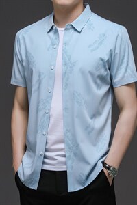 短袖衬衫男装2023夏季新款男士半袖衬衣男装时尚短袖衬衣男式上衣图片