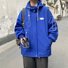 克莱因蓝外套男中性风休闲宽松抽绳装饰连帽夹克男JK7569P75，男装夹克，星座227-7