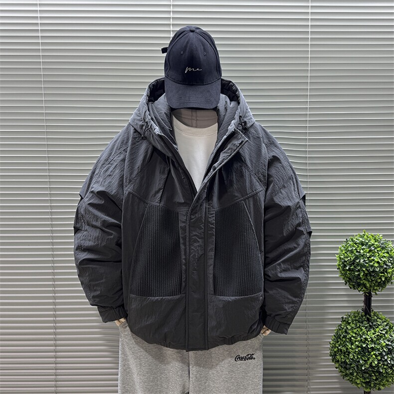 2025新标90白鸭绒短款连帽加厚男针织拼接羽绒服外套8626-340,男装羽绒服,钱塘708(原3018)