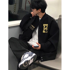 高街字母刺绣棒球服外套男春秋潮牌痞帅黑色飞行夹克JM414，男装夹克，星座1116A（原606A-3）