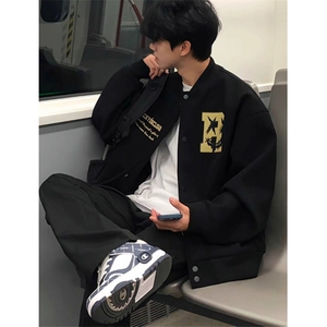 高街字母刺绣棒球服外套男春秋潮牌痞帅黑色飞行夹克 JM414图片