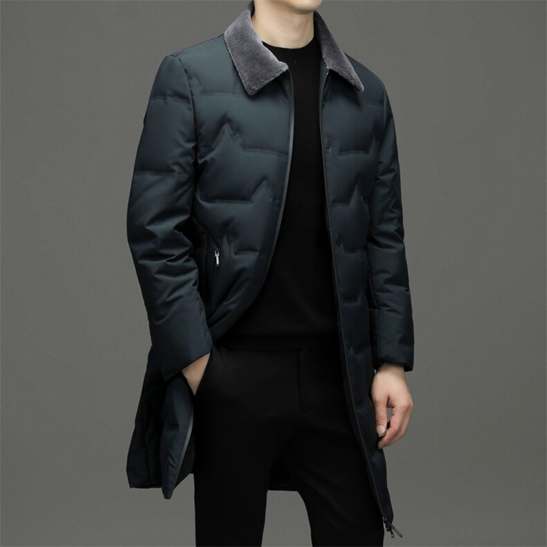 中长款加厚保暖羽绒服冬季中年男士翻领商务休闲白鸭绒外套男装,男装羽绒服,电商B212（原钱塘6029）