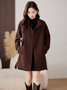 【现货】中长款毛呢外套女2025新款宽松时髦洋气系腰带呢子大衣图片