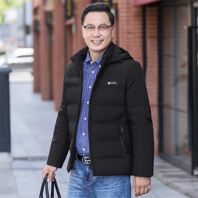 棉衣冬季新款男士连帽商务休闲棉服中年纯色宽松棉袄外套爸爸装,男装棉衣,电商B212（原钱塘6029）
