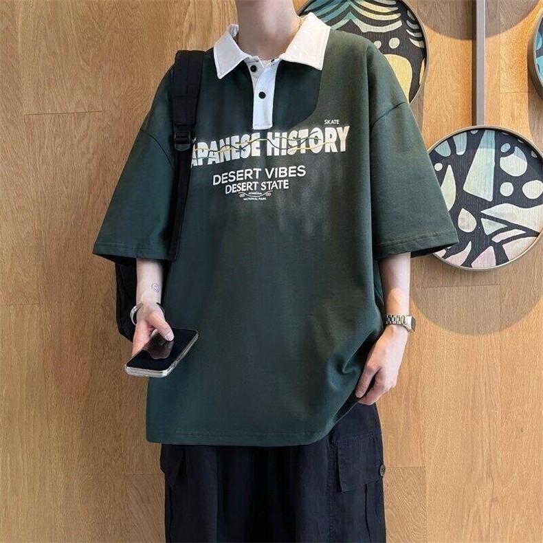 25061-特P40港风宽松翻领短袖POLO衫夏季时尚休闲T恤男打底衫,男装T恤,电商D310B