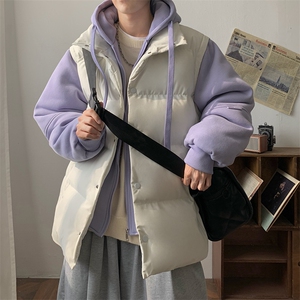 新款假两件棉服男加厚羽绒棉衣情侣款连帽拼色连帽外套M092-P75图片