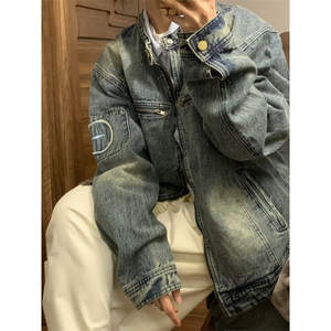 【有货】美式复古水洗做旧牛仔外套男女春秋短款夹克W353WW-特P75图片