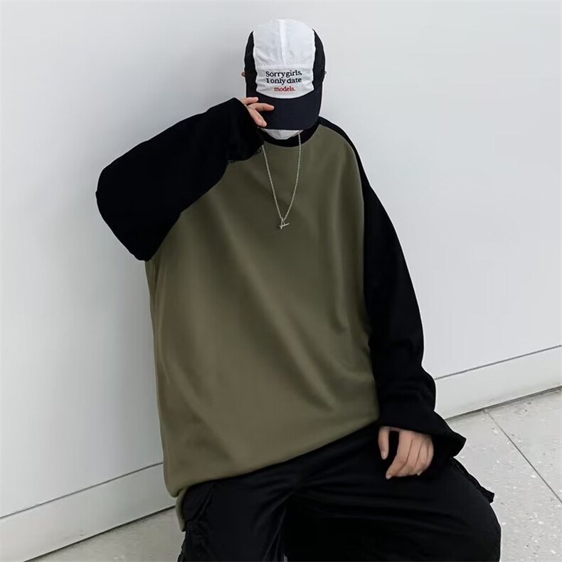 美式复古撞色小众设计长袖T恤男宽松休闲百搭套头打底WY825-P36,男装卫衣,星座1008
