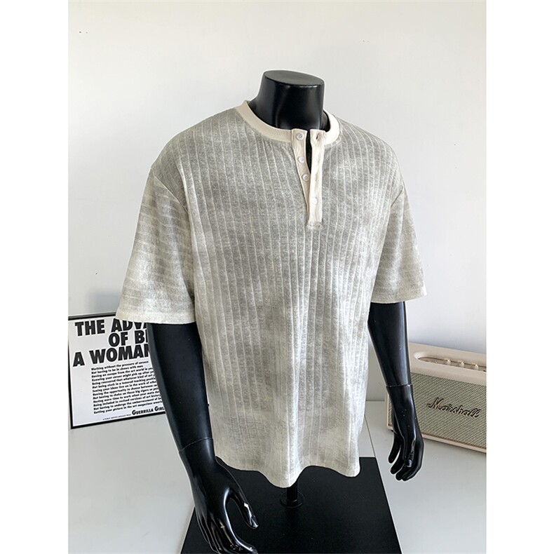 垂坠感竖坑条亨利领短袖宽松松弛感oversizeT恤HY925TP35控58，男装T恤，电商A102B