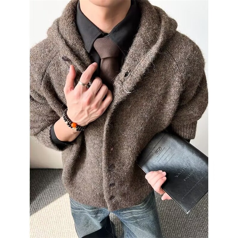 连帽毛衣男松弛慵懒风秋冬针织开衫外套潮5802P75，男装针织衫/毛衣，星座410-2