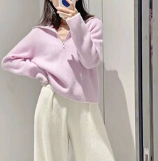 休闲/淑女2024年秋季新款长袖套头翻领毛衣，女装针织衫/毛衣，五色羊羊绒