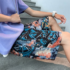 港风印花短裤男女宽松休闲五分裤抽绳松紧腰沙滩裤K8112-特价P18，男装牛仔裤，电商A007