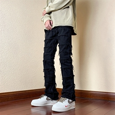 B221美式ins高街小众个性款修身弹力微喇牛仔裤LK23005-P70控98，男装牛仔裤，电商B221