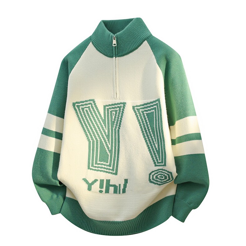 25720-P58秋半高拉链领毛衣外套男士针织衫插肩袖内搭打底衫，男装T恤，电商D310B